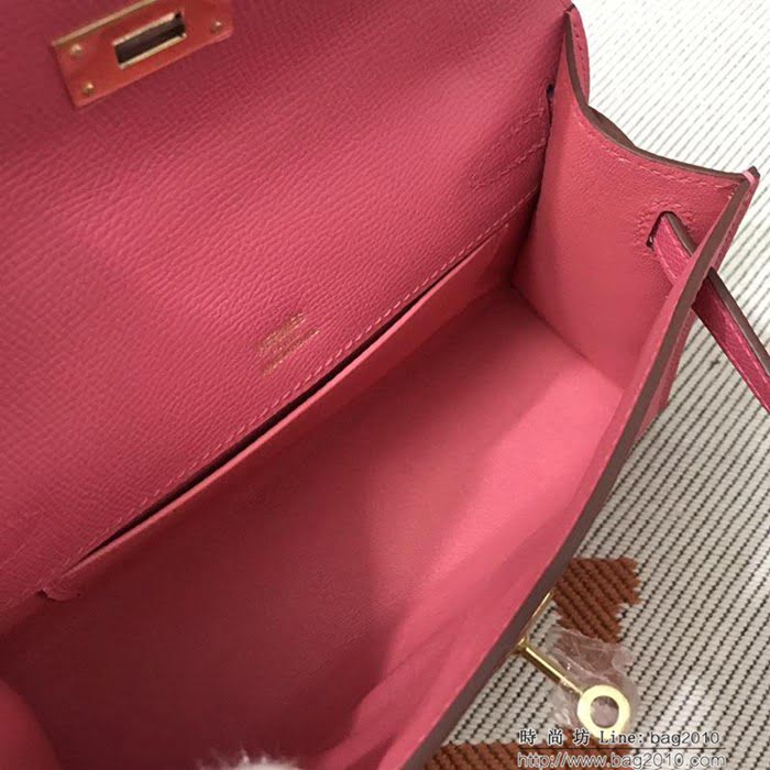 HERMES愛馬仕 凱莉包 mini kelly一代 唇膏粉epsom皮 夏天首選手包款 可手提肩背  Ama1328